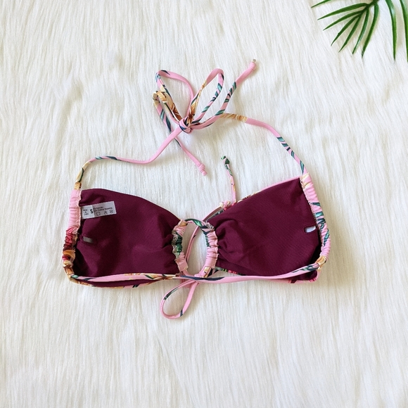 Pink tropical leaf and floral print bikini top - Picture 5 of 9